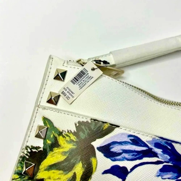 White House Black Market Hydrangea Studded Floral Clutch Wristlet White/Multi - Picture 2 of 8